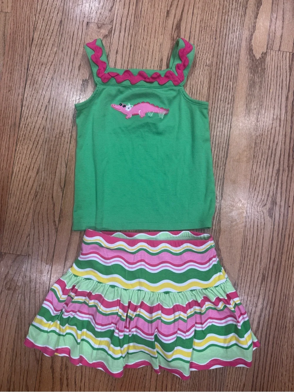 Gymboree Green and Pink Croc Tank with Striped Skirt Summer Set Size 6